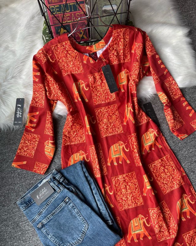 Digital printed premium kurti with jeans — Midnight Sapphire