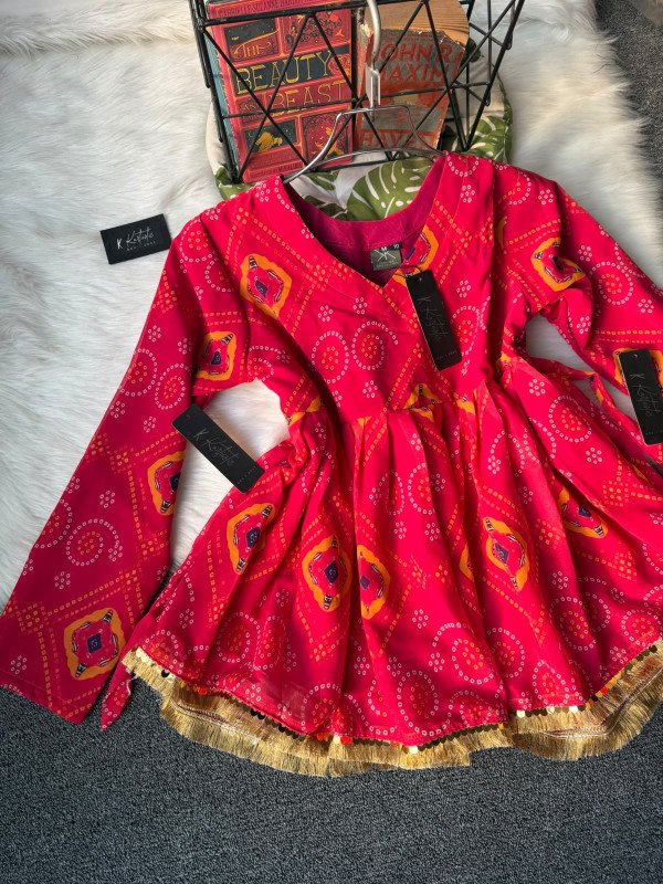 Vibrant Fuchsia Red - (চুড়িদার ) ! Churidar kurti with / White Overlap Tulip Shalwar