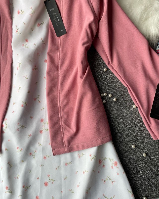 kurtiistic SERENA series | Winter special suite -  Soft white base kurti with delicate blush-pink floral sprig print and subtle green stem accents.