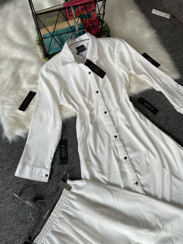 premium cotton white ladies long  shirts with pant