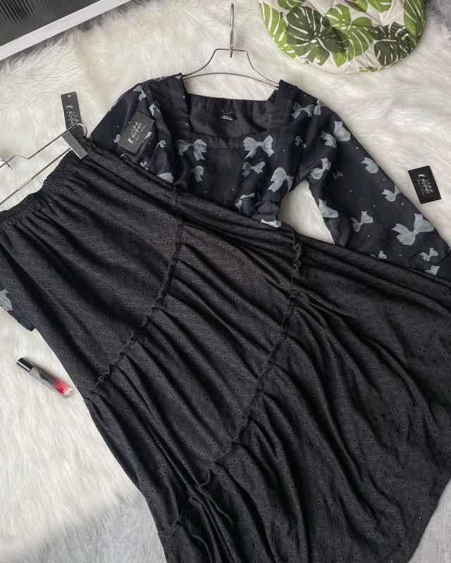 kurtiistic SHEERLA  with BLACK CHIKANKARI SKIRT.