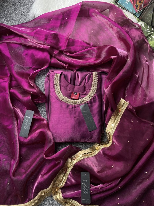 ( GULBAHAR ) Royal Magenta with subtle golden shimmer | Kurtiistic New eid arrivals Premium Afgan Silk designer gown | Eid collection 2026.