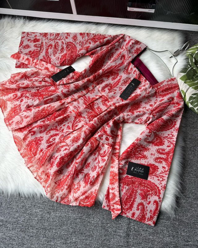 "NOR-E-AFZA”  ( Red )tops with flared palazzo.