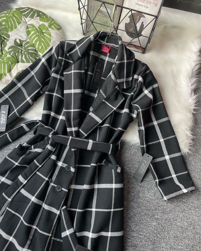 Kurtiistic Flannel Long Coat - Windowpane Check।