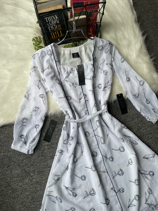 Kurtiistic digital rose printed white gown