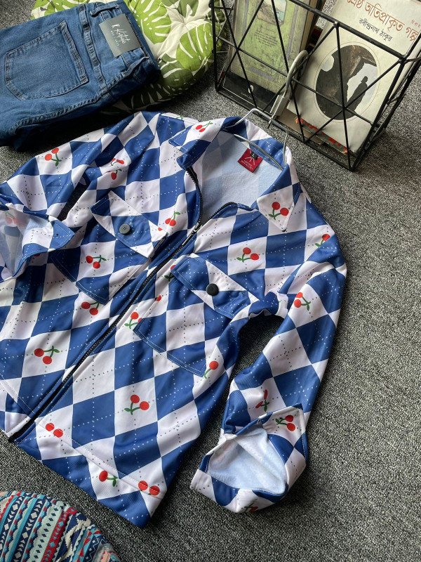 Kurtiistic New Arrival | Blue Printed Winter Jacket