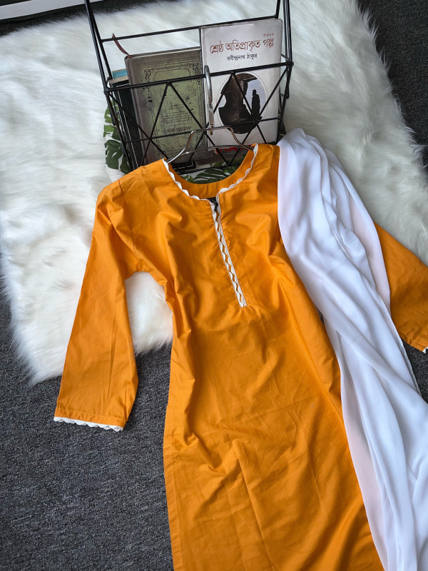 Kurtiistic Solid orange color kameez with FARSHI SHALWAR