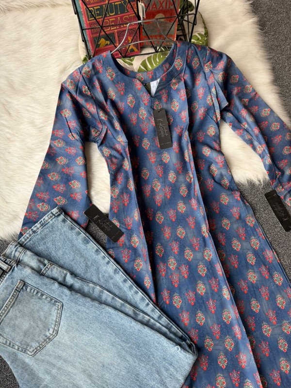 kurti & jeans -Dusty Denim Blue