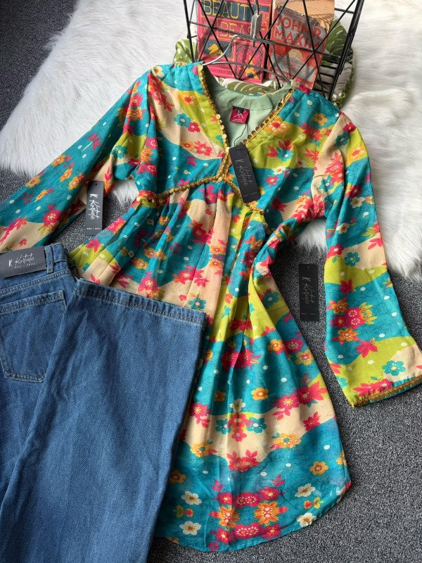 kurtiistic alia cut Turquoise tops w/ jeans