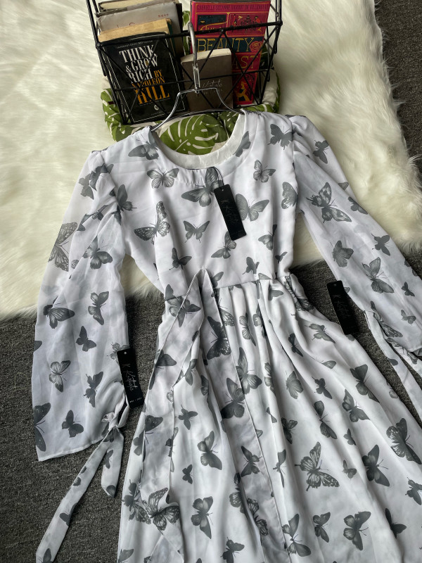 B&W Butterfly printed gown