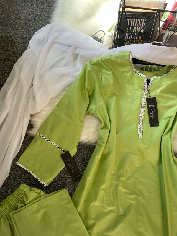 Kurtiistic cotton Lime Mist three piece