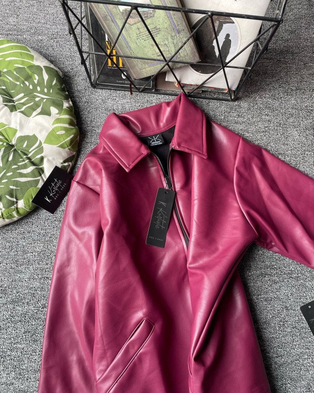 Kurtiistic new arrivals: Burgundy / Wine Red premium Leather jacket with plain black jeans & Black jeans With Crystal Stone ( Bow / pookie design)