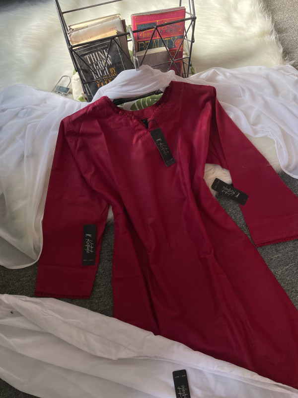 Kurtiistic dark maroon cotton three piece
