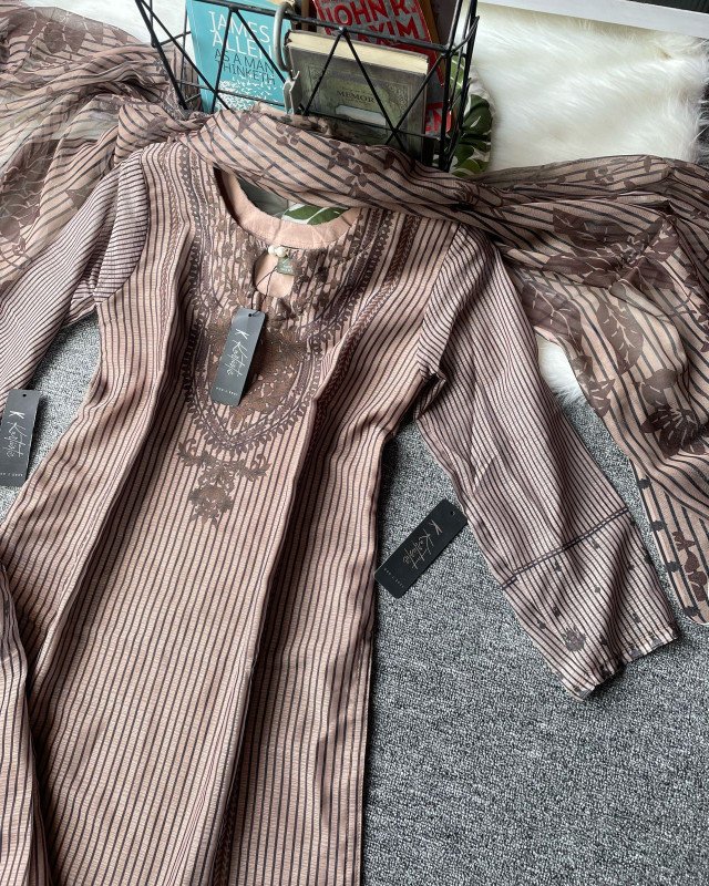 ( smoky brown color  ) Kurtiistic Eid Collection | premium lifetime color guarantee printed three