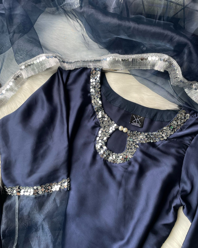 kurtiistic Zarqa Sheen Three pieces set -  NAVY BLUE