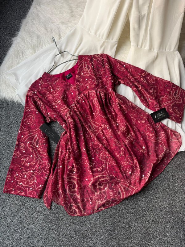Deep Raspberry - "MOHUA" — Premium Top with Mermaid Flare Palazzo