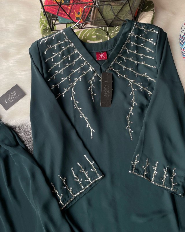 "SHIKOR' - bottle green- kurtiistic premium stone work co-ords