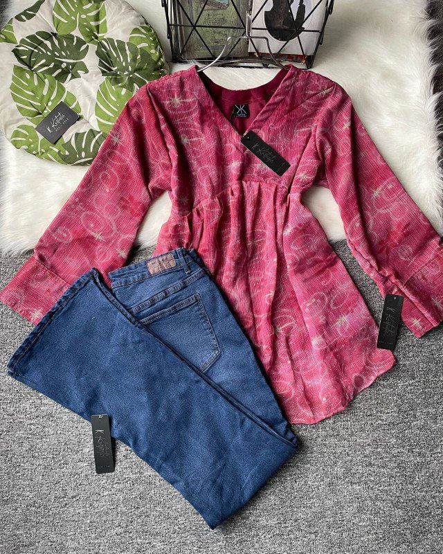 kurtiistic Crimson Rose tops W/ jeans & skirt