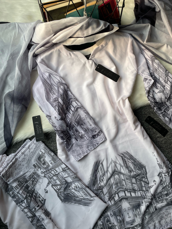 Pencil art inspired DIGITAL PRINTED kurti Set