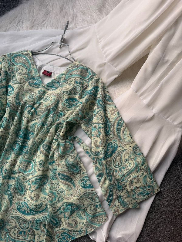Sea Green - "MOHUA" — Premium Top with Mermaid Flare Palazzo