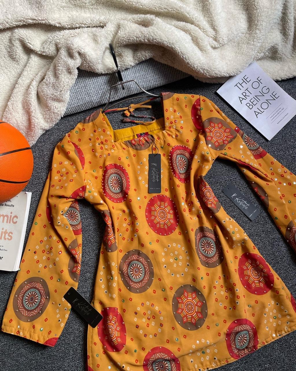 Kurtiistic new arrivals: Boshonto special Mustard Color Stone Work Short Kurti and jeans